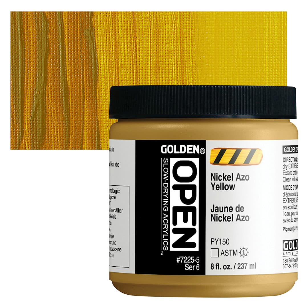 Open in modal - Golden Open Acrylic - Nickel Azo Yellow, 8 oz Jar and swatch