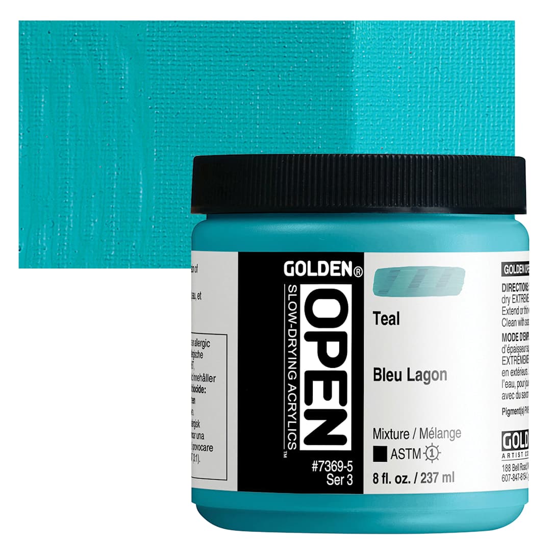Open in modal - Golden Open Acrylic - Teal, 8 oz Jar and swatch