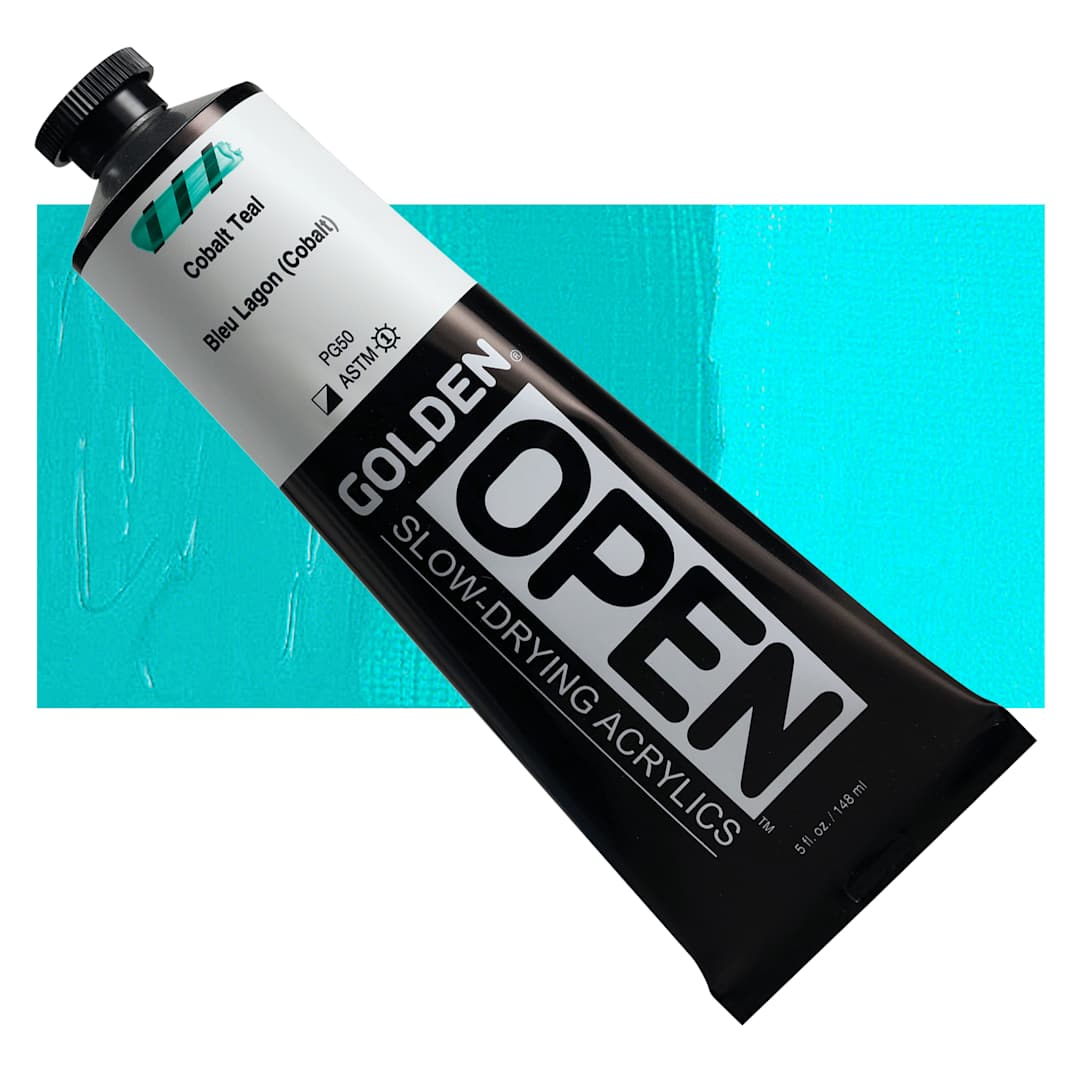 Open in modal - Golden Open Acrylics - Cobalt Teal, 5 oz Tube and swatch