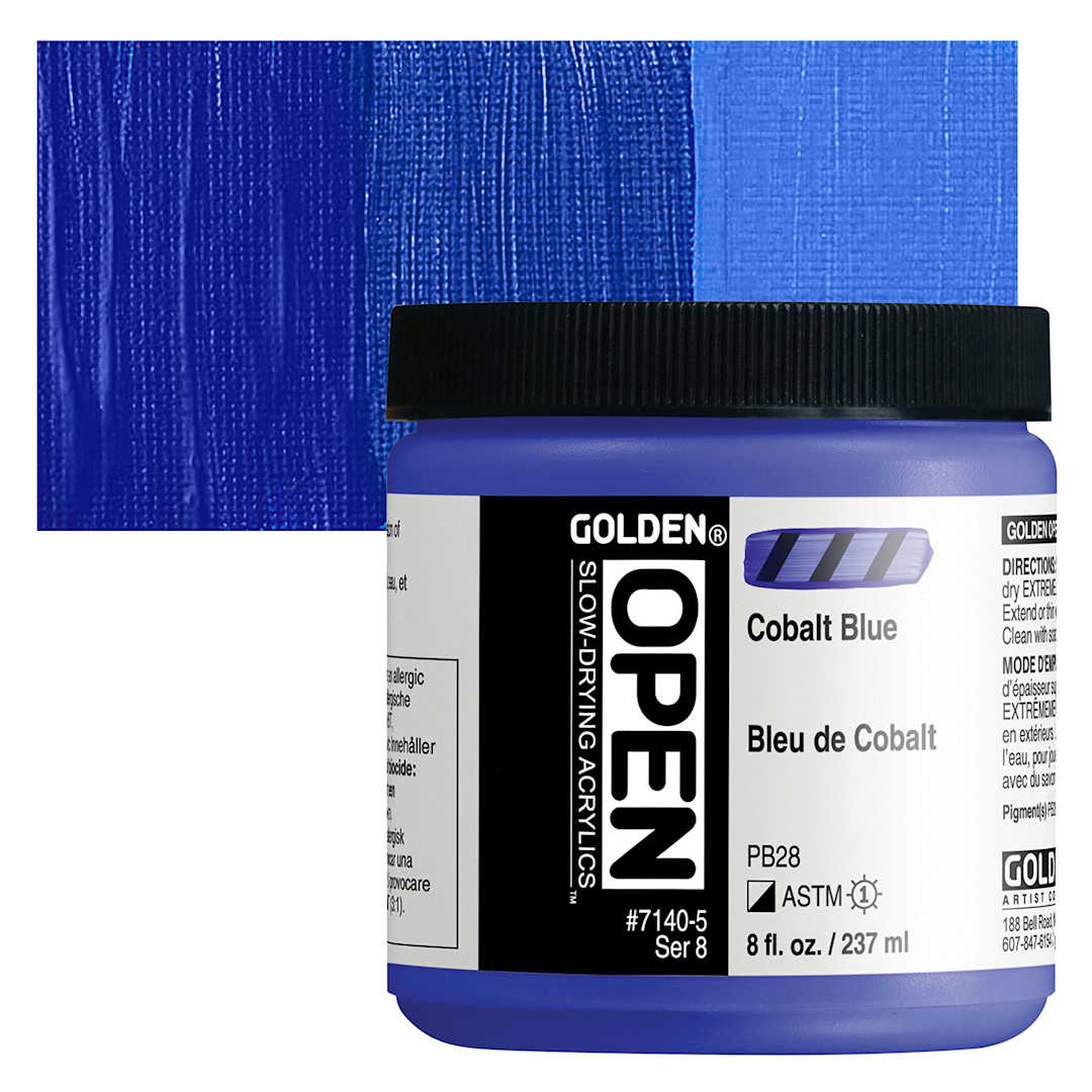 Open in modal - Golden Open Acrylic - Cobalt Blue, 8 oz Jar and swatch