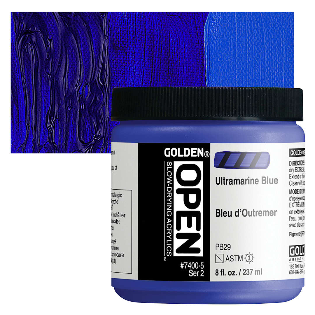 Open in modal - Golden Open Acrylic - Ultramarine Blue, 8 oz Jar and swatch