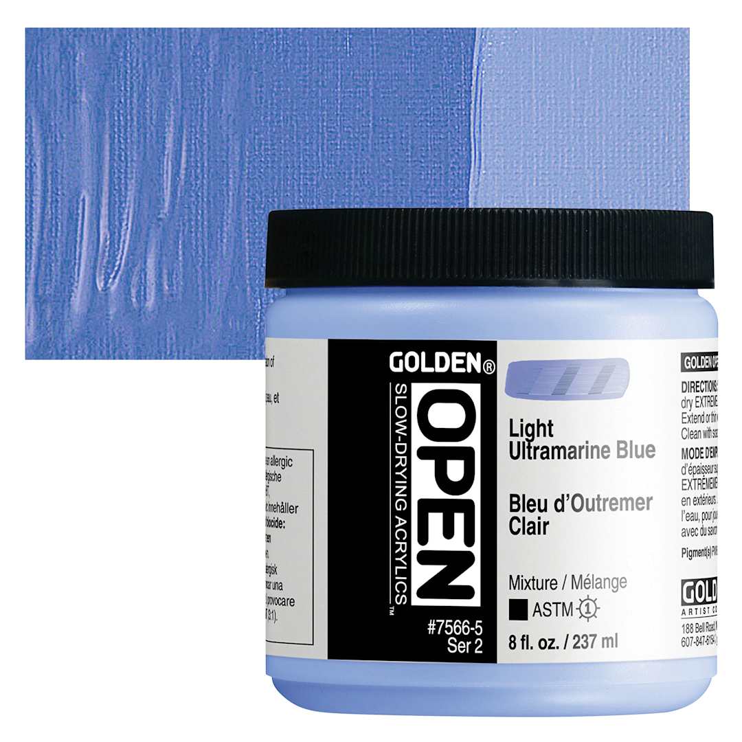 Open in modal - Golden Open Acrylic - Light Ultramarine Blue, 8 oz Jar and swatch