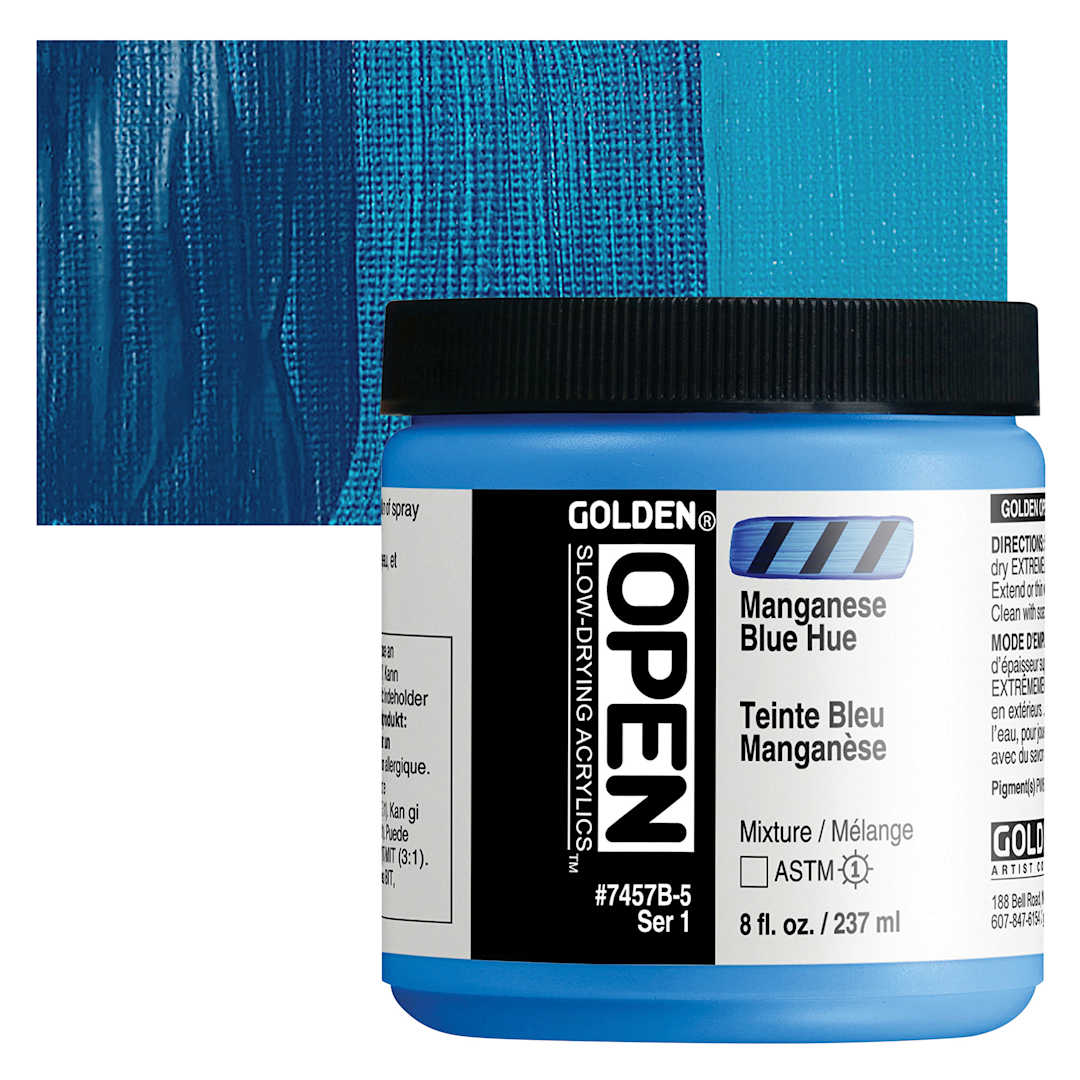 Open in modal - Golden Open Acrylic - Manganese Blue Hue, 8 oz Jar and swatch