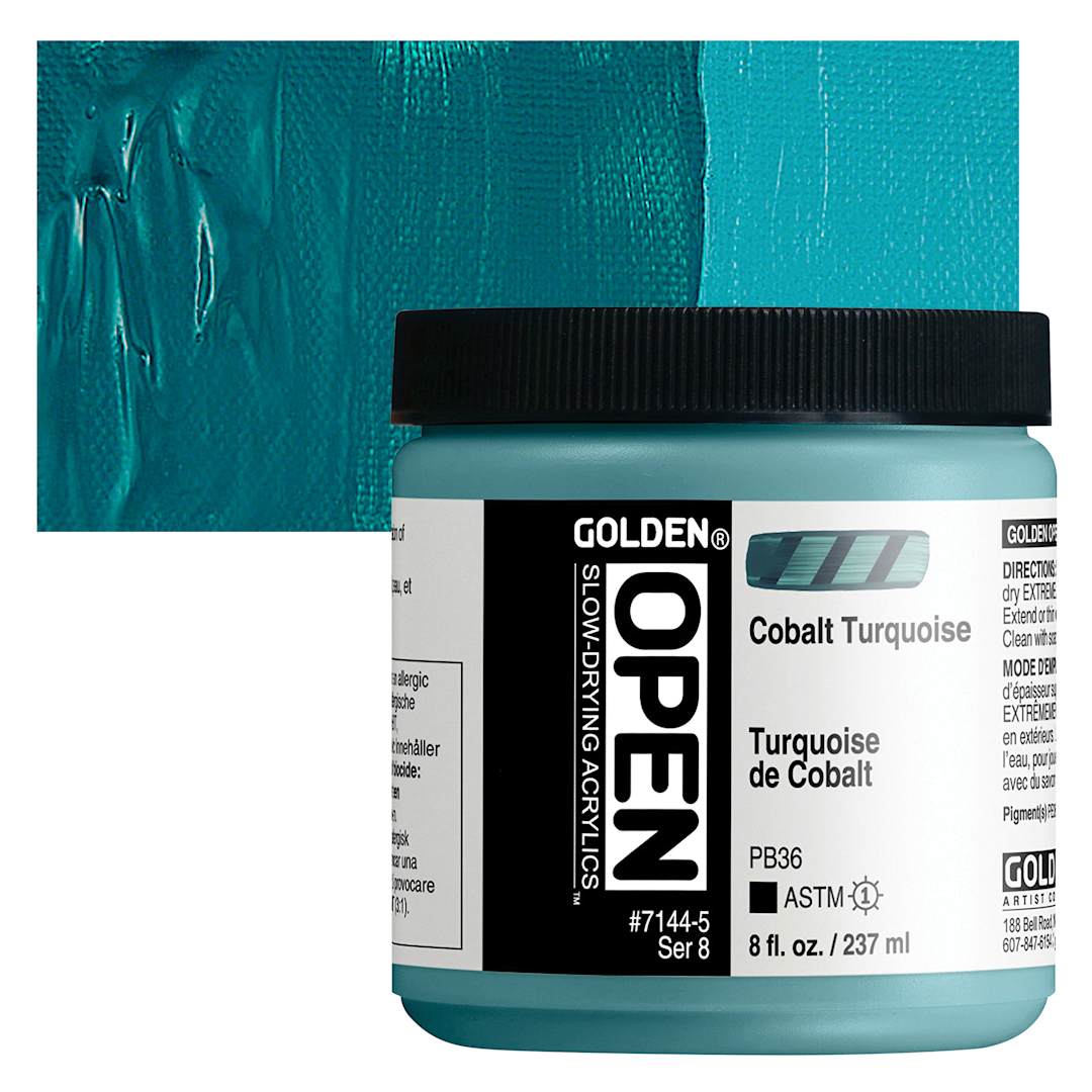 Open in modal - Golden Open Acrylic - Cobalt Turquoise, 8 oz Jar and swatch