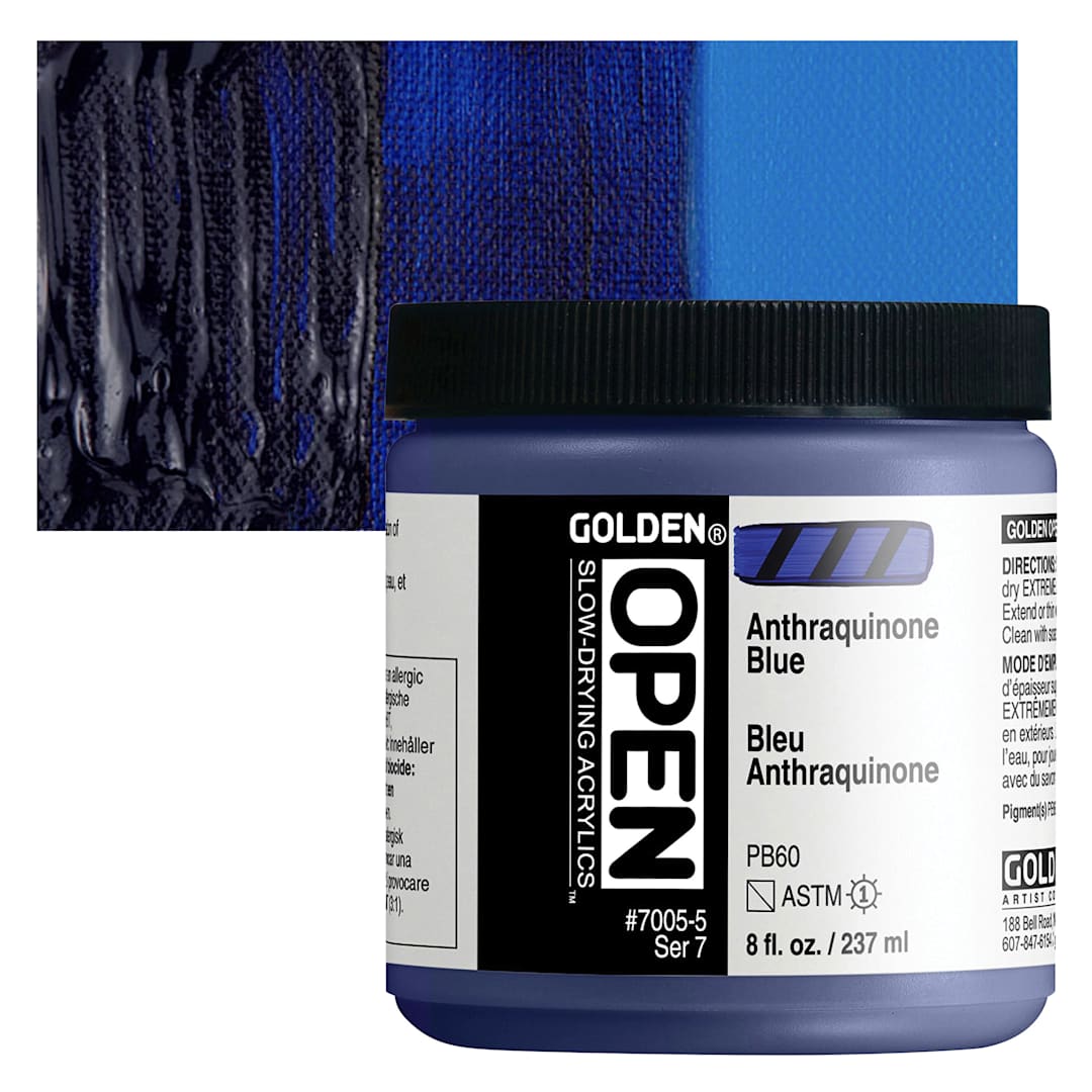 Open in modal - Golden Open Acrylic - Anthraquinone Blue, 8 oz Jar and swatch