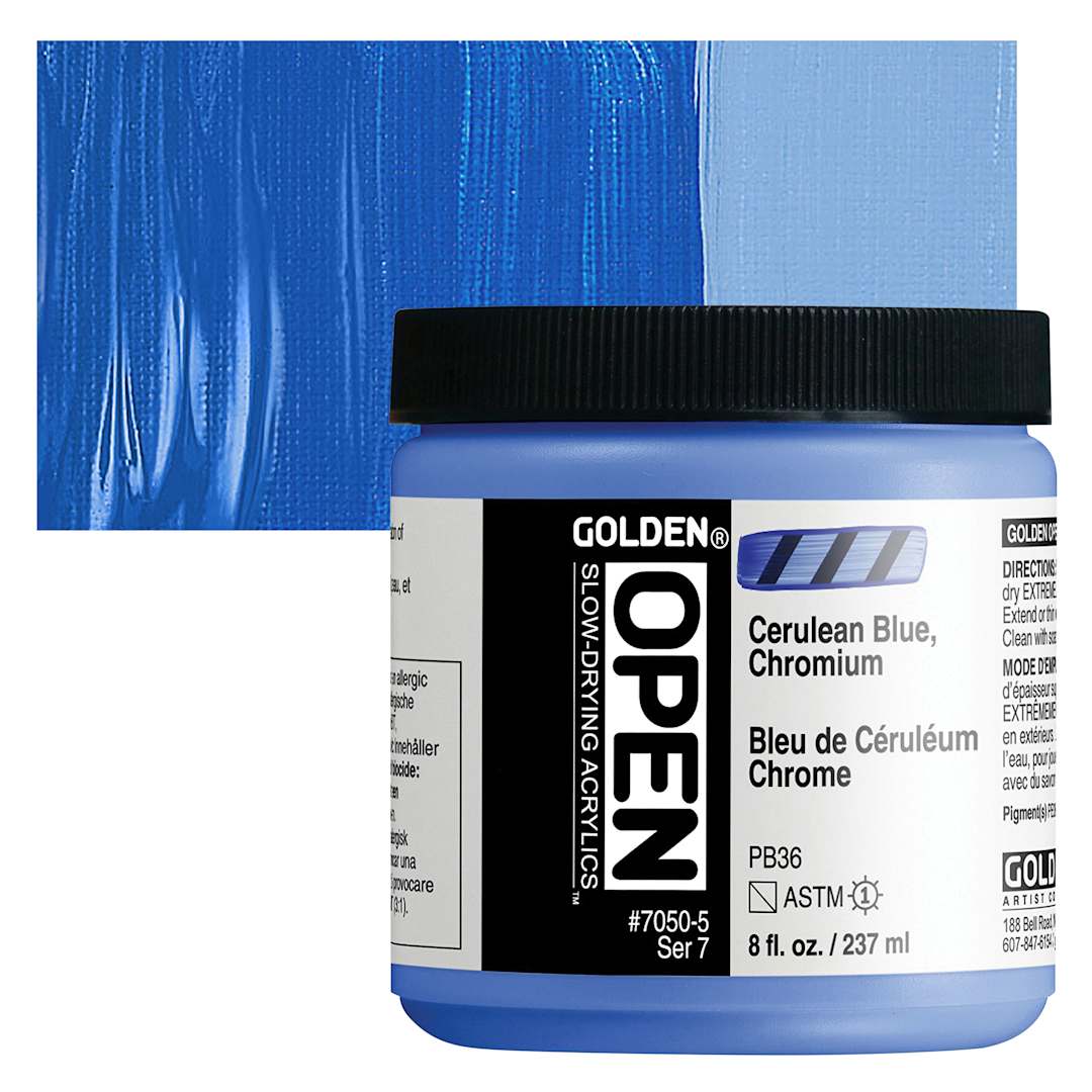 Open in modal - Golden Open Acrylic - Cerulean Blue Chromium, 8 oz Jar and swatch