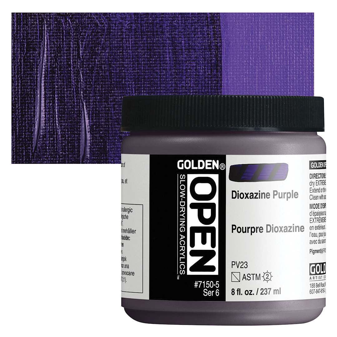 Open in modal - Golden Open Acrylic - Dioxazine Purple, 8 oz Jar and swatch
