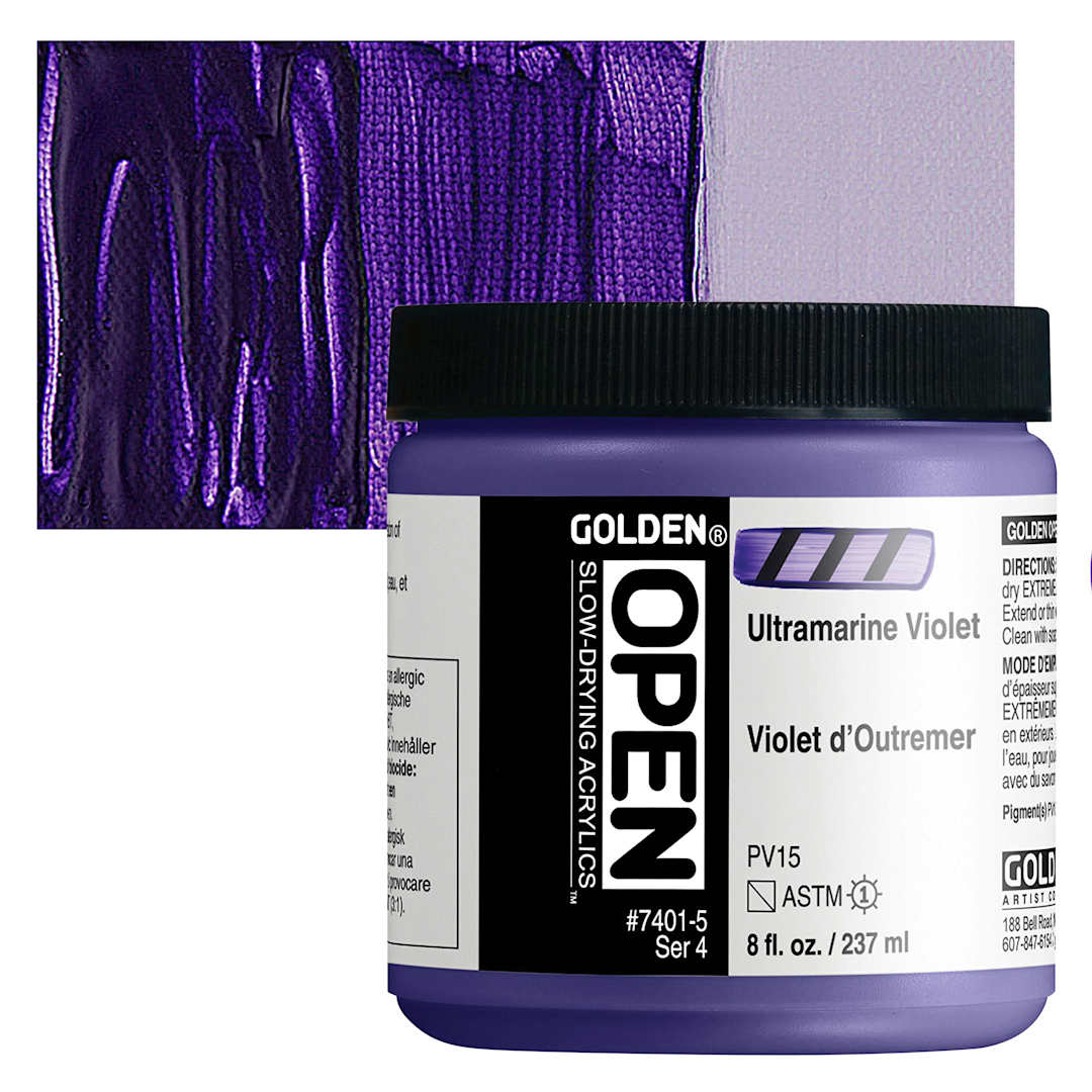 Open in modal - Golden Open Acrylic - Ultramarine Violet, 8 oz Jar and swatch