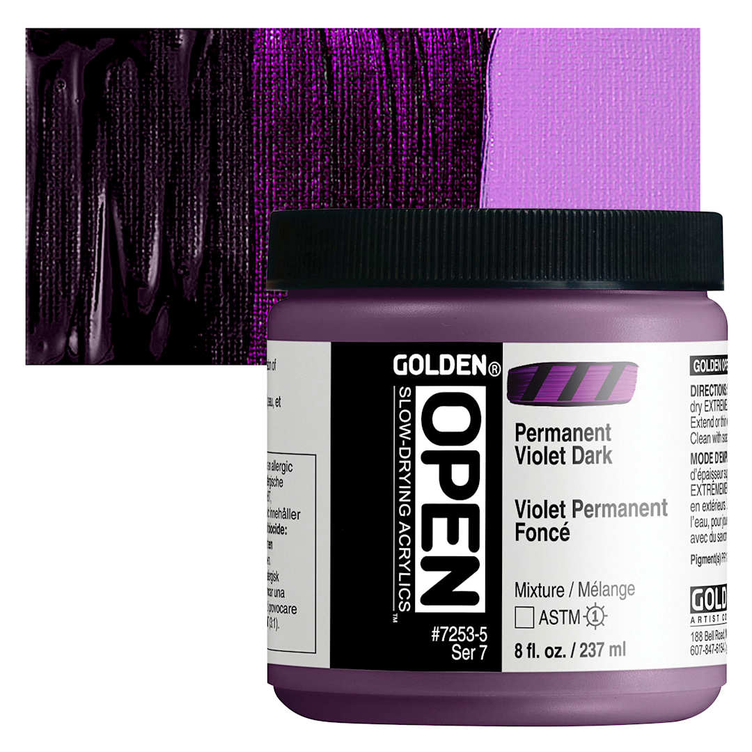 Open in modal - Golden Open Acrylic - Permanent Violet Dark, 8 oz Jar and swatch