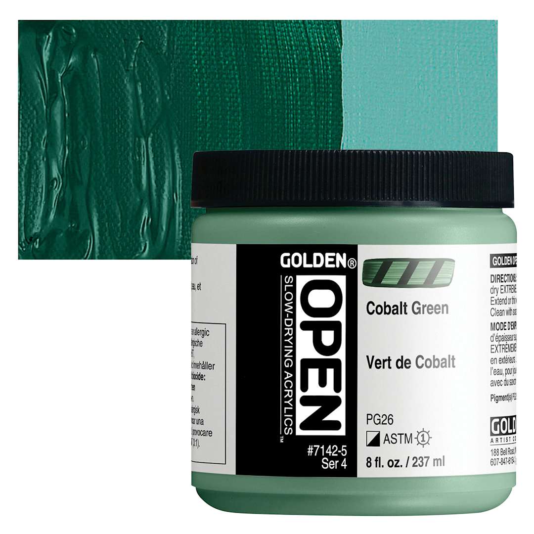 Open in modal - Golden Open Acrylic - Cobalt Green, 8 oz Jar and swatch