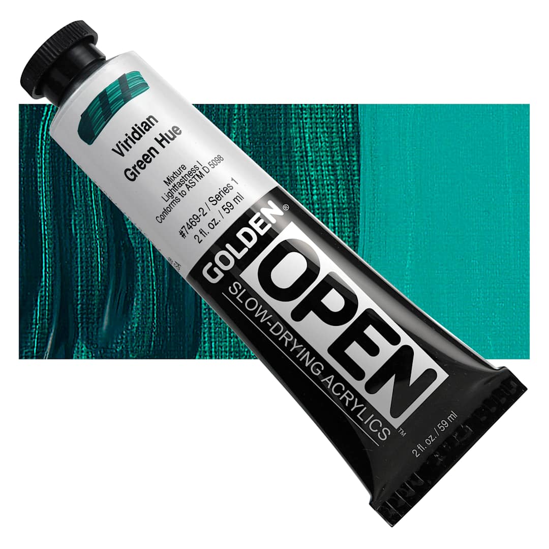 Open in modal - Golden Open Acrylic - Viridian Green Hue, 2 oz Tube and swatch