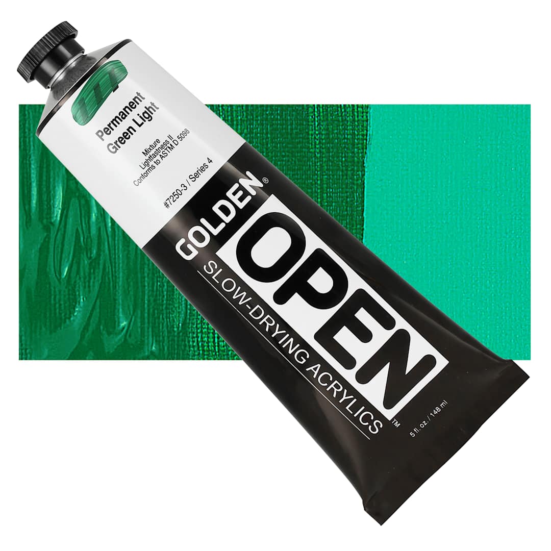 Open in modal - Golden Open Acrylic - Permanent Green Light, 5 oz Tube and swatch