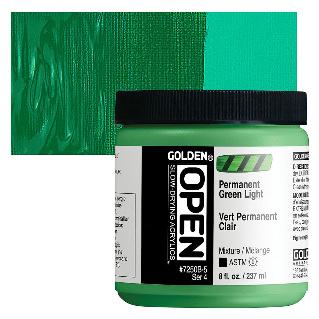 Open in modal - Golden Open Acrylic - Permanent Green Light, 8 oz Jar and swatch