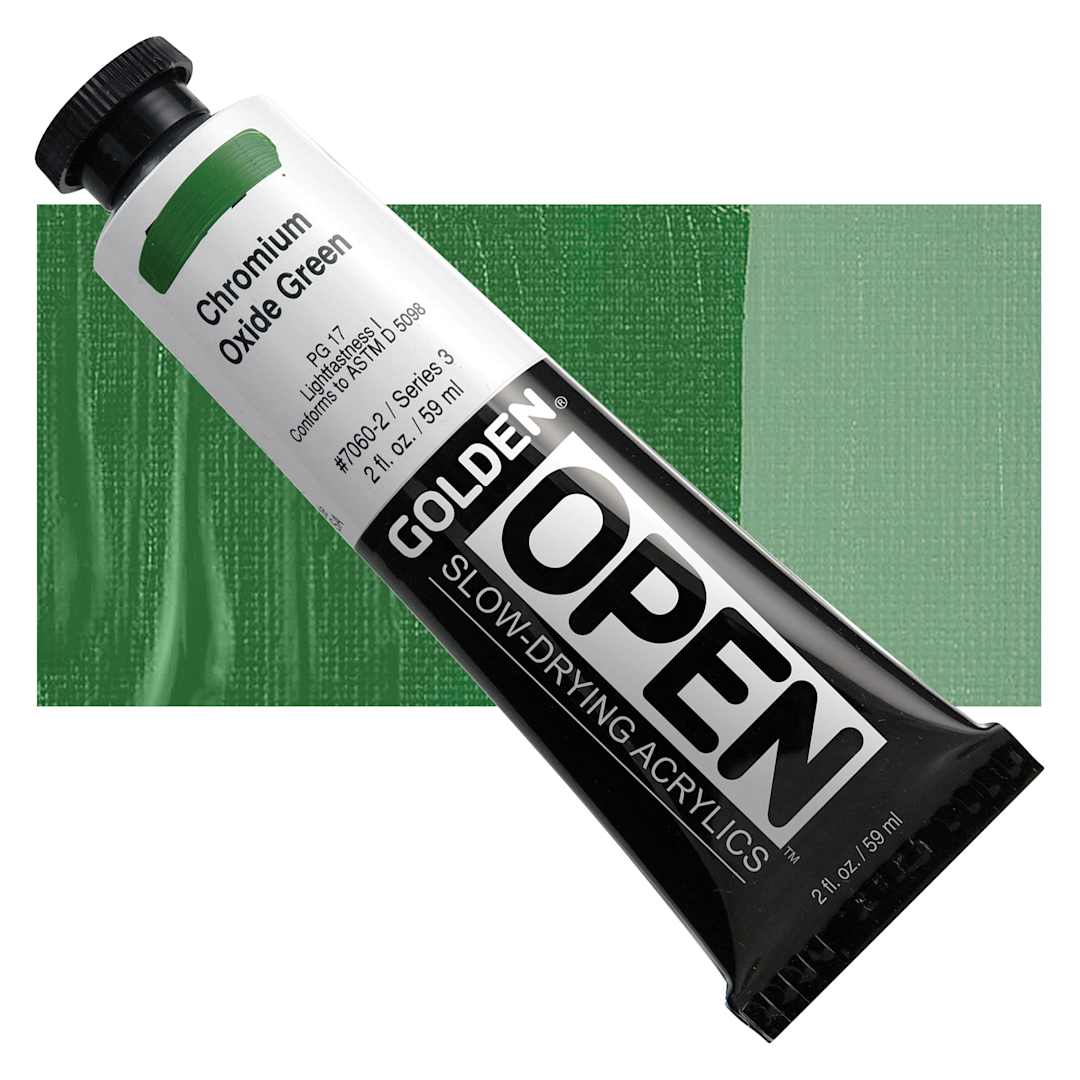 Open in modal - Golden Open Acrylic - Chromium Oxide Green, 2 oz Tube and swatch