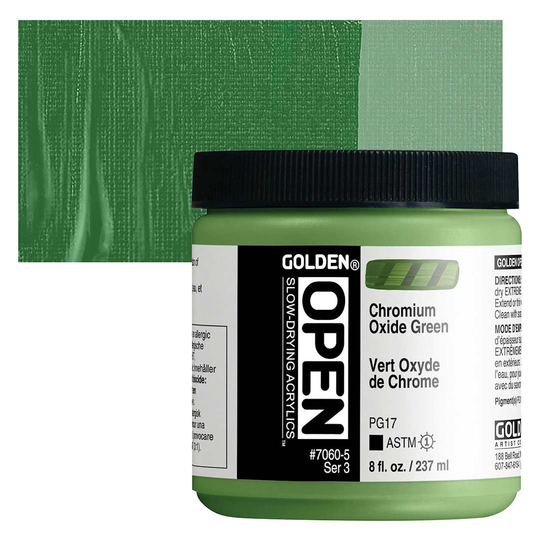 Open in modal - Golden Open Acrylic - Chromium Oxide Green, 8 oz Jar and swatch