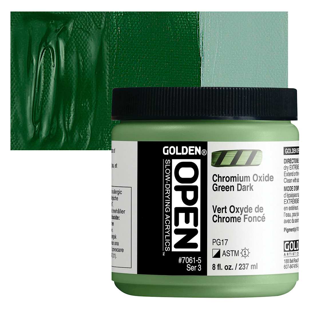 Open in modal - Golden Open Acrylic - Chromium Oxide Green Dark, 8 oz Jar and swatch