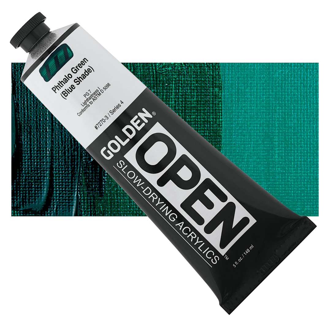 Open in modal - Golden Open Acrylic - Phthalo Green (Blue Shade), 5 oz Tube and swatch
