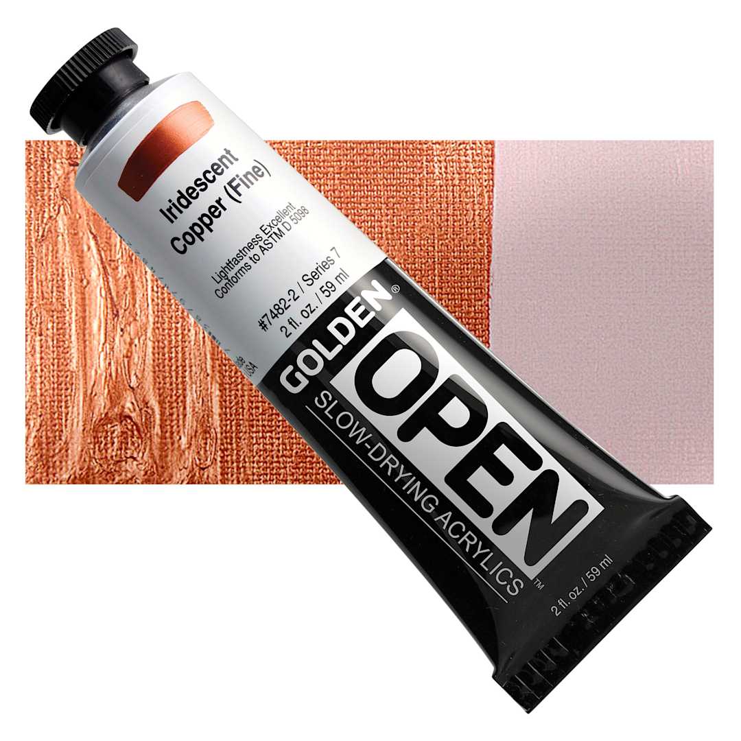 Open in modal - Golden Open Acrylic - Iridescent Copper (Fine), 2 oz Tube and swatch