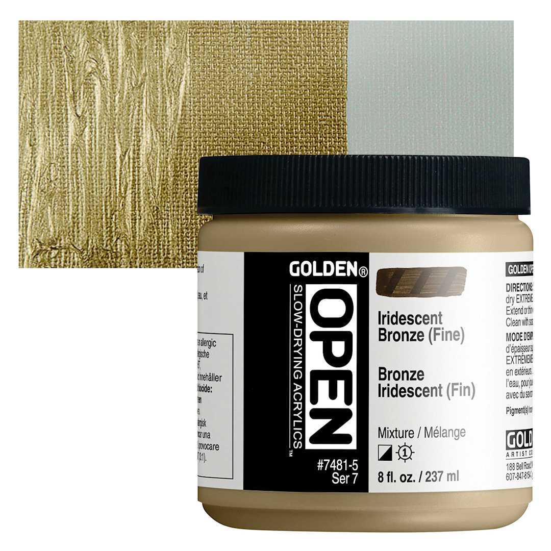 Open in modal - Golden Open Acrylic - Iridescent Bronze (Fine), 8 oz Jar and swatch