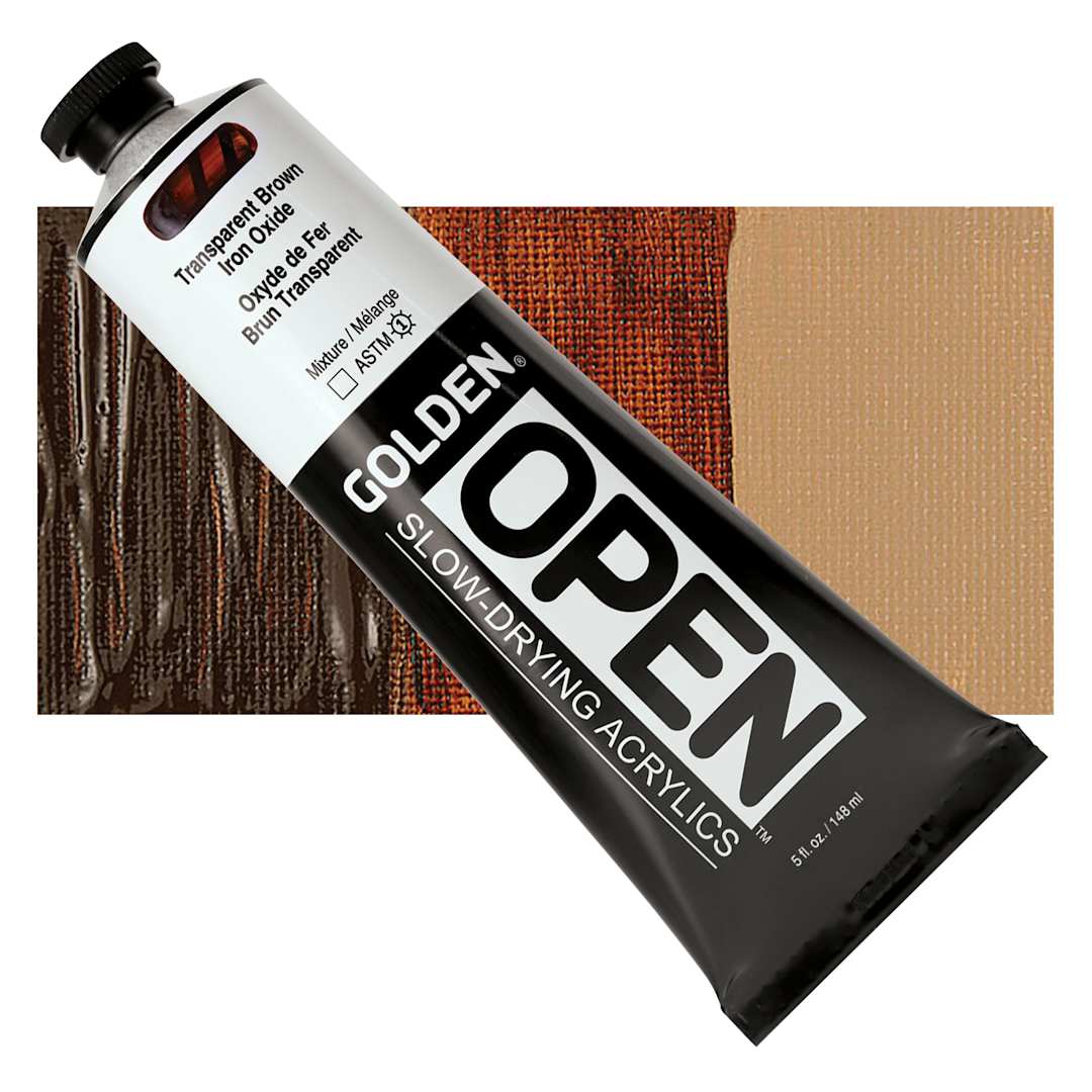 Open in modal - Golden Open Acrylic - Transparent Brown Iron Oxide, 5 oz Tube and swatch
