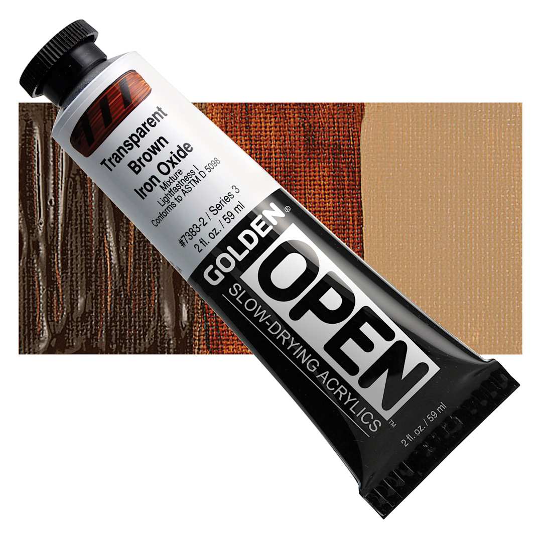 Open in modal - Golden Open Acrylic - Transparent Brown Iron Oxide, 2 oz Tube and swatch