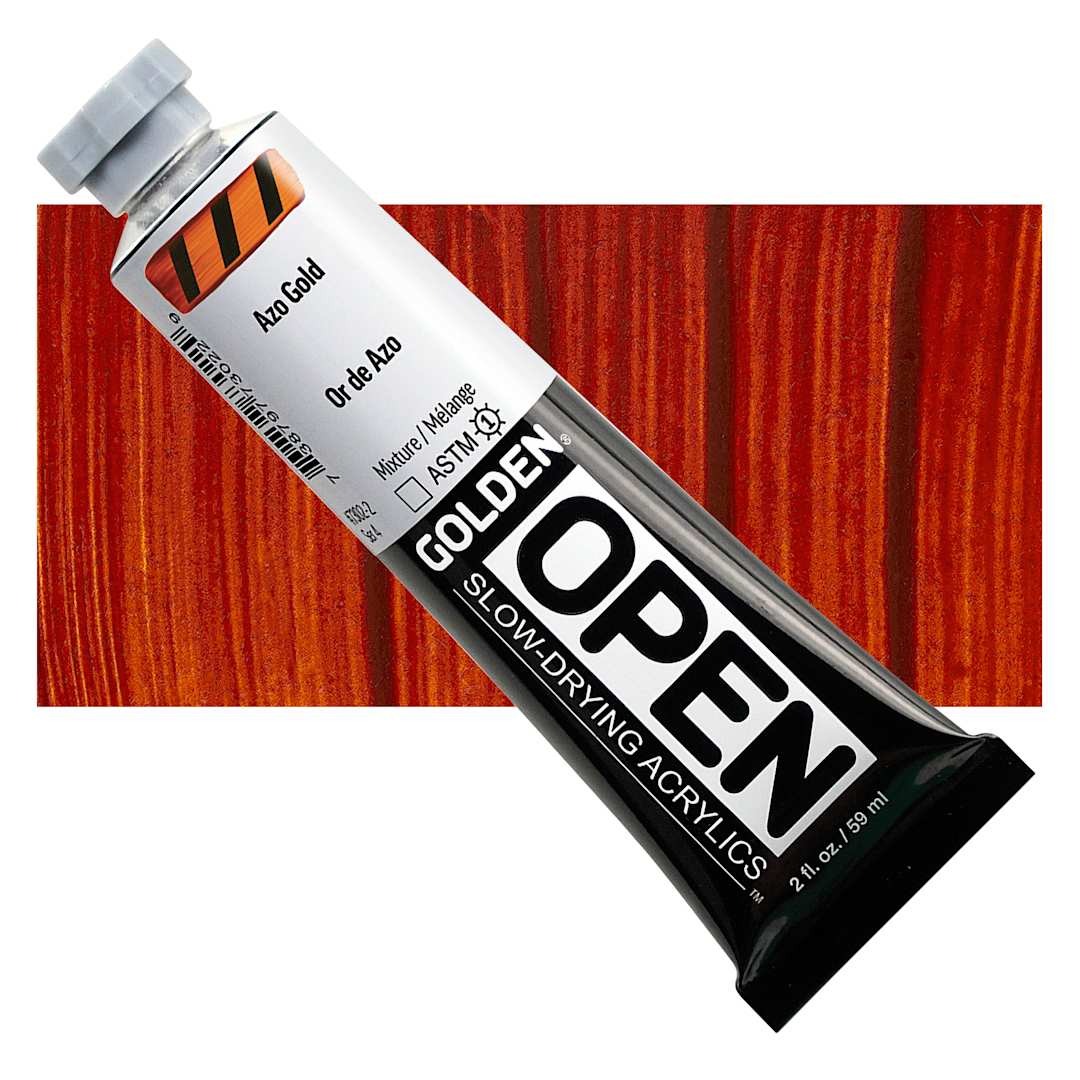 Open in modal - Golden Open Acrylics - Azo Gold, 2 oz Tube and swatch