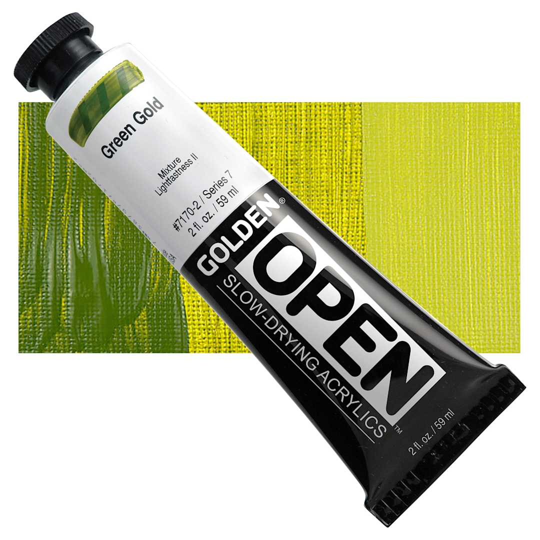 Open in modal - Golden Open Acrylic - Green Gold, 2 oz Tube and swatch