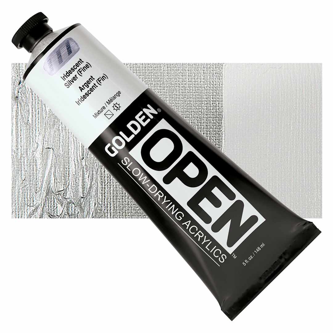 Open in modal - Golden Open Acrylic - Iridescent Silver (Fine), 5 oz Tube and swatch