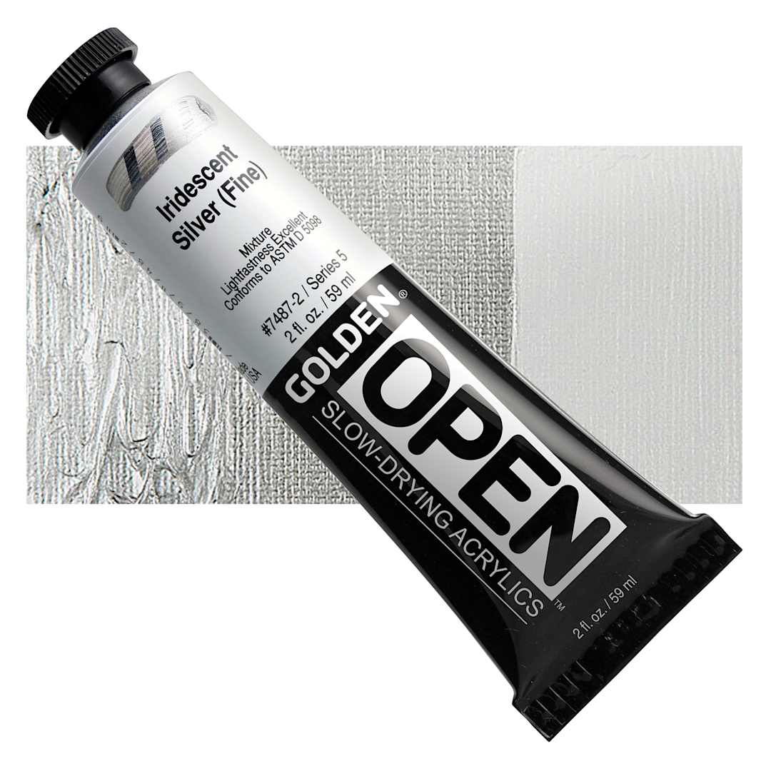 Open in modal - Golden Open Acrylic - Iridescent Silver (Fine), 2 oz Tube and swatch