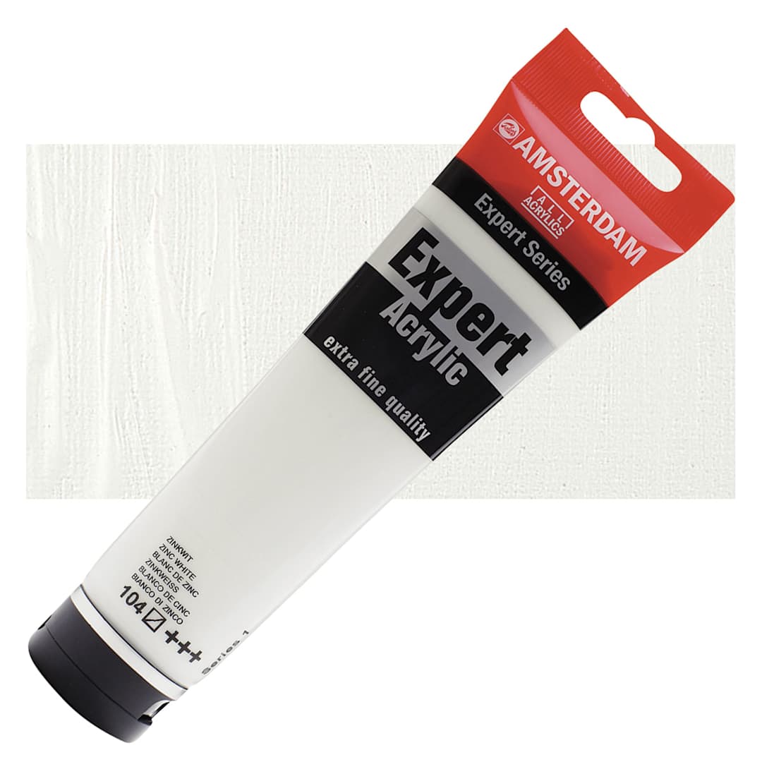 Open in modal - Amsterdam Expert Series Acrylic - Zinc White, 150 ml tube and swatch