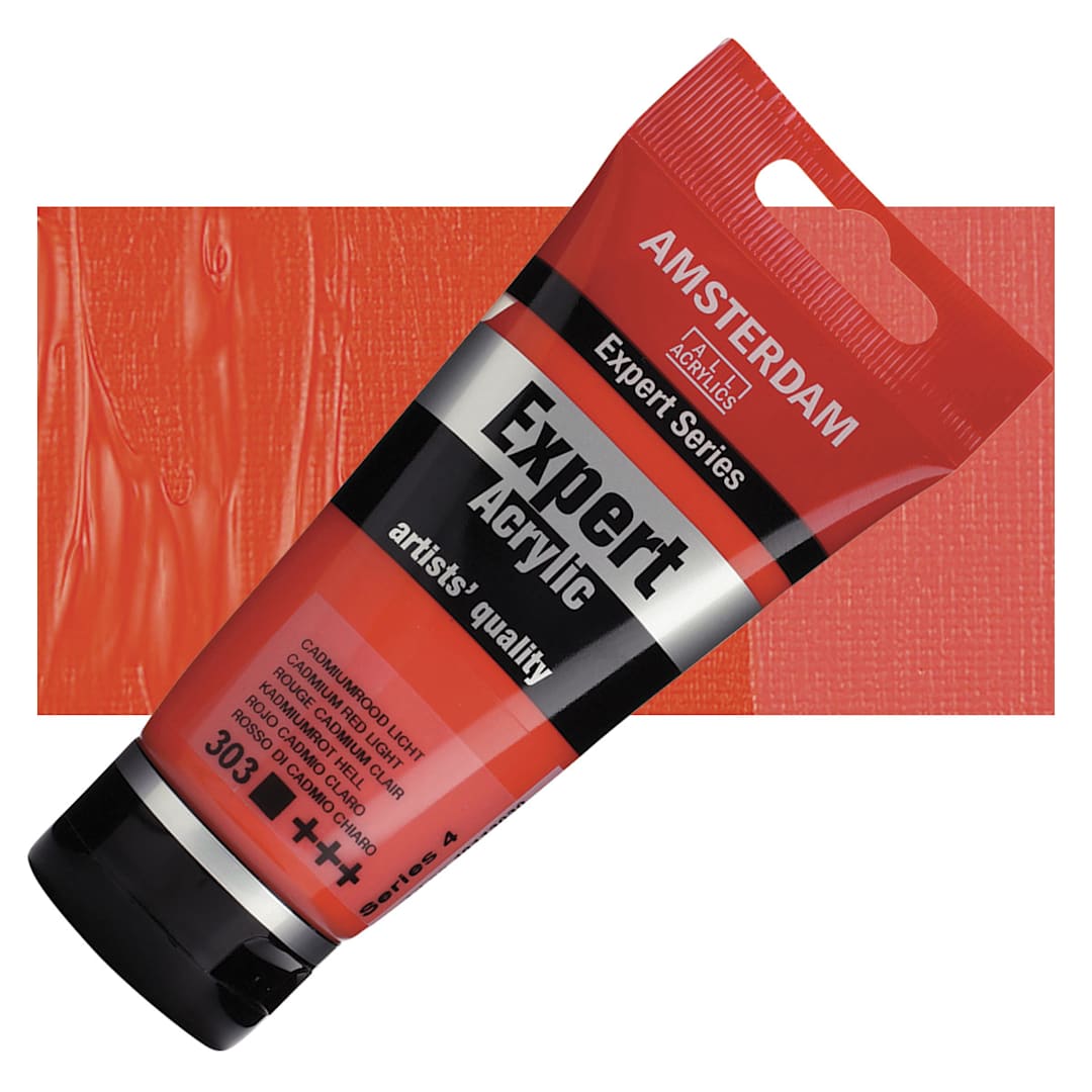 Open in modal - Amsterdam Expert Series Acrylic - Cadmium Red Light, 75 ml tube and swatch
