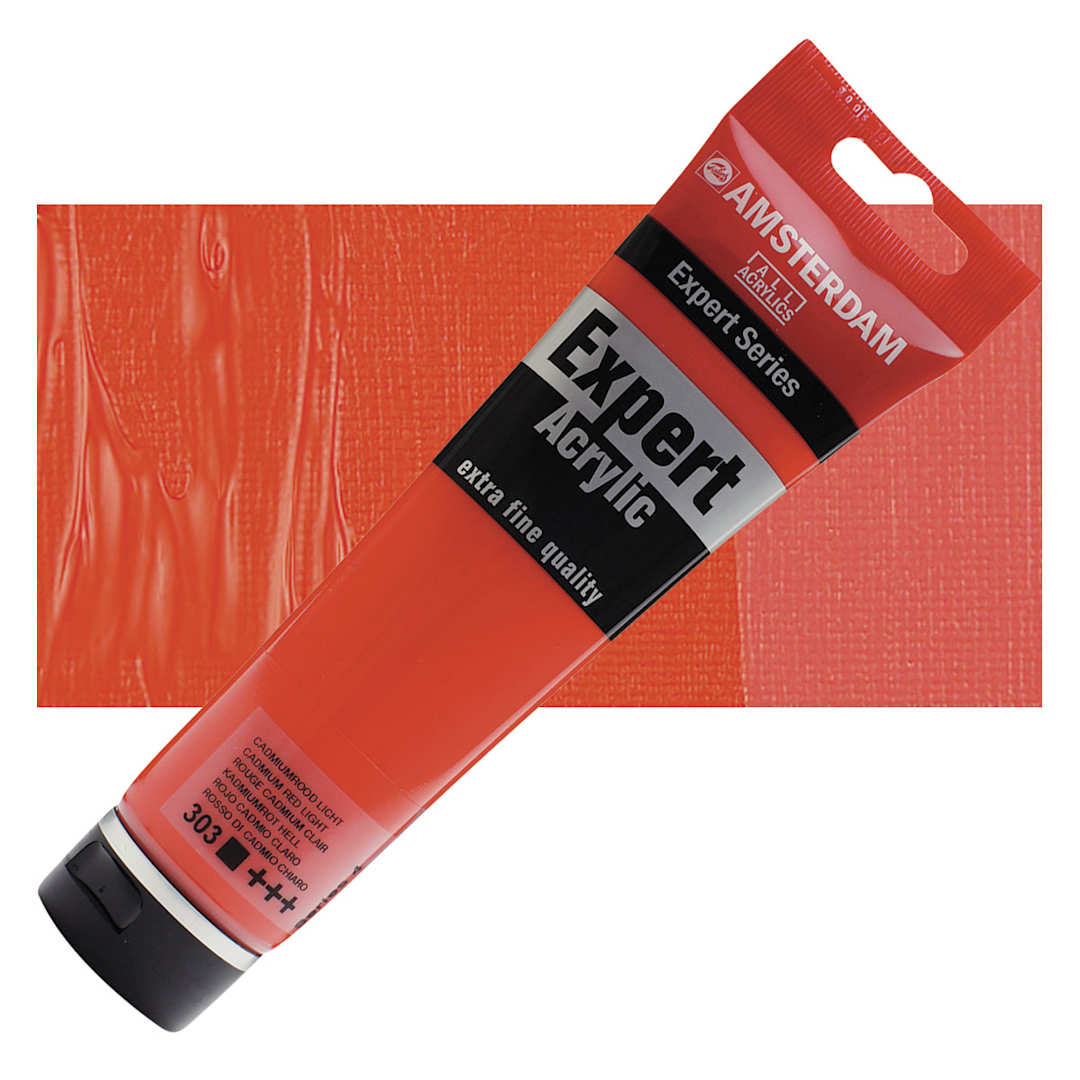 Open in modal - Amsterdam Expert Series Acrylic - Cadmium Red Light, 150 ml tube and swatch