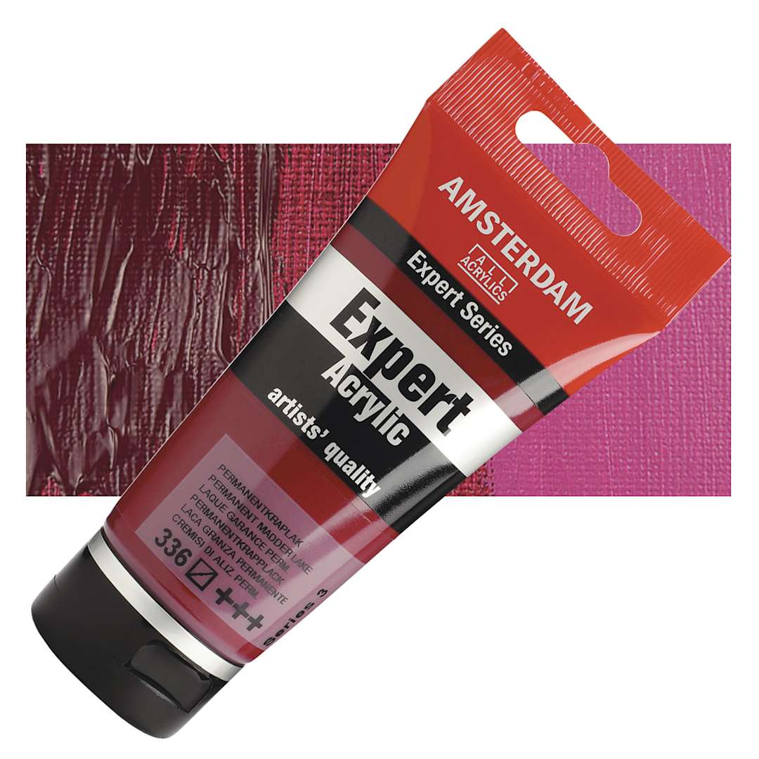 Open in modal - Amsterdam Expert Series Acrylic - Permanent Madder Lake, 75 ml tube and swatch
