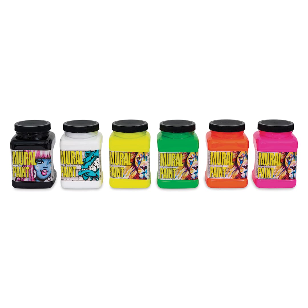 Open in modal - Chroma Acrylic Mural Paints - Neon, Set of 6, 16 oz jars