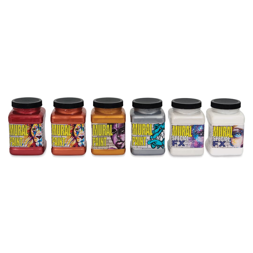 Open in modal - Chroma Acrylic Mural Paints - Set of 6, Metallic Colors, 16 oz jars