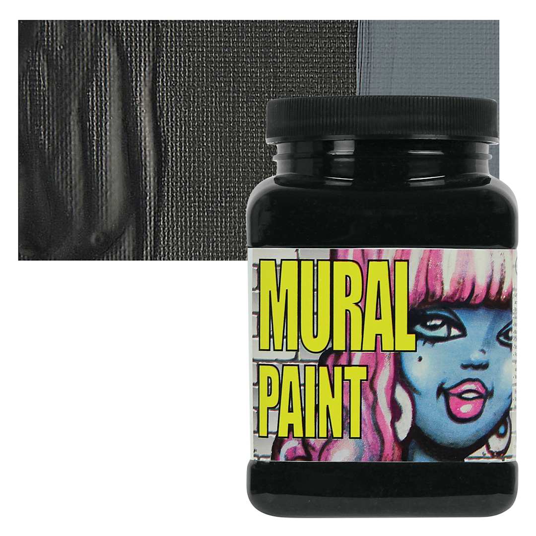 Open in modal - Chroma Acrylic Mural Paint - Blacktop Black, 16 oz jar and swatch