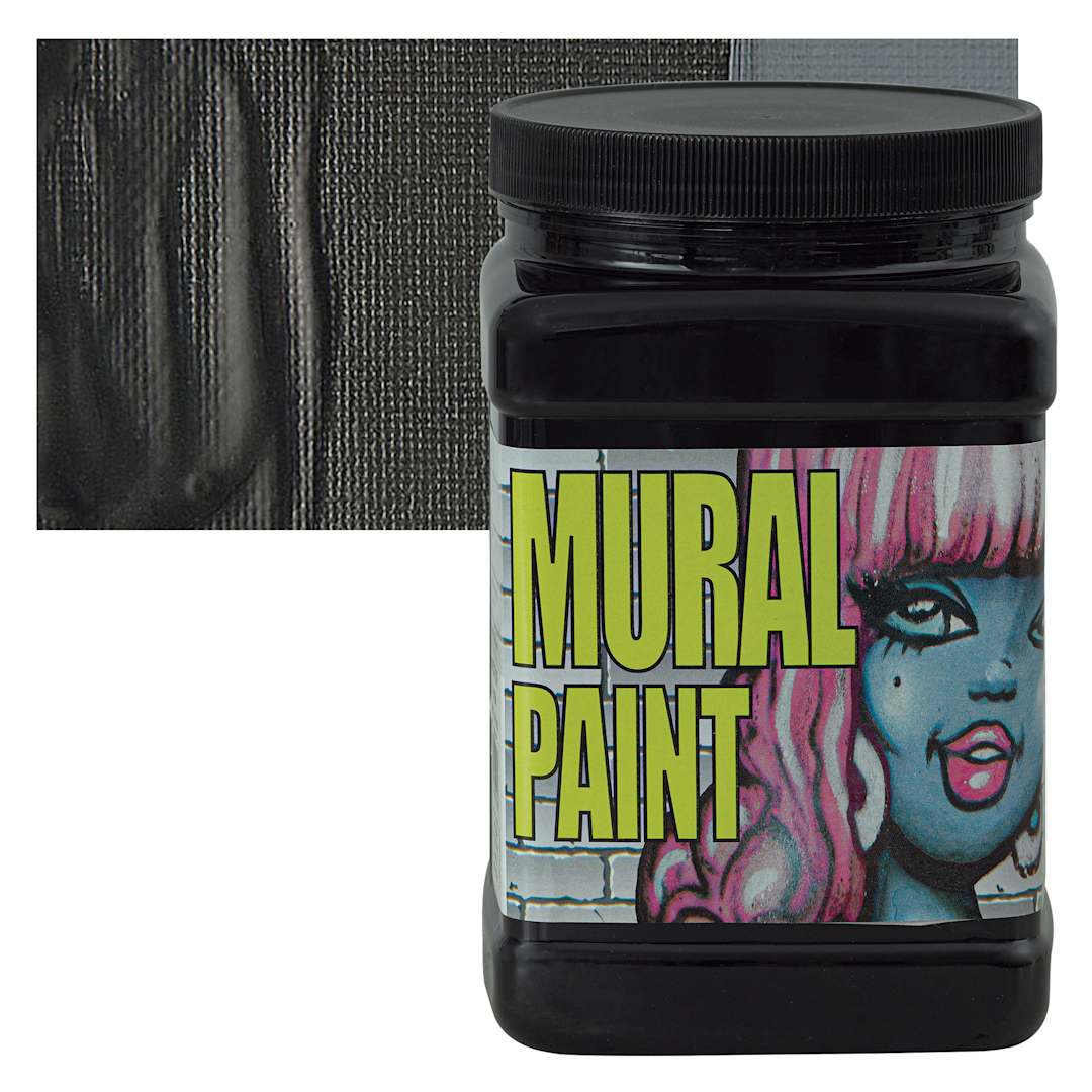 Open in modal - Chroma Acrylic Mural Paint - Blacktop Black, 67.7 oz jar and swatch