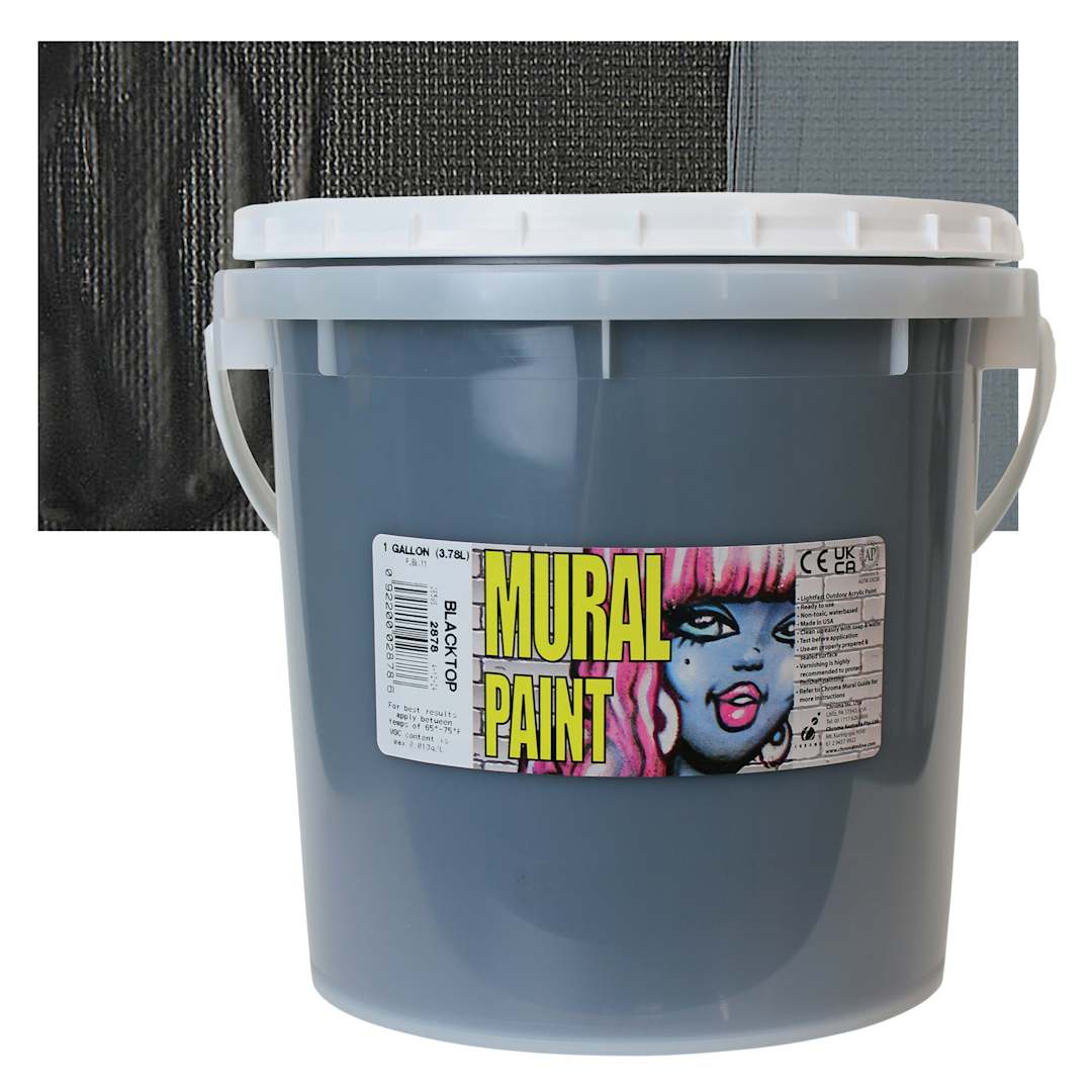 Open in modal - Chroma Acrylic Mural Paint - Blacktop Black, 128 oz jar and swatch