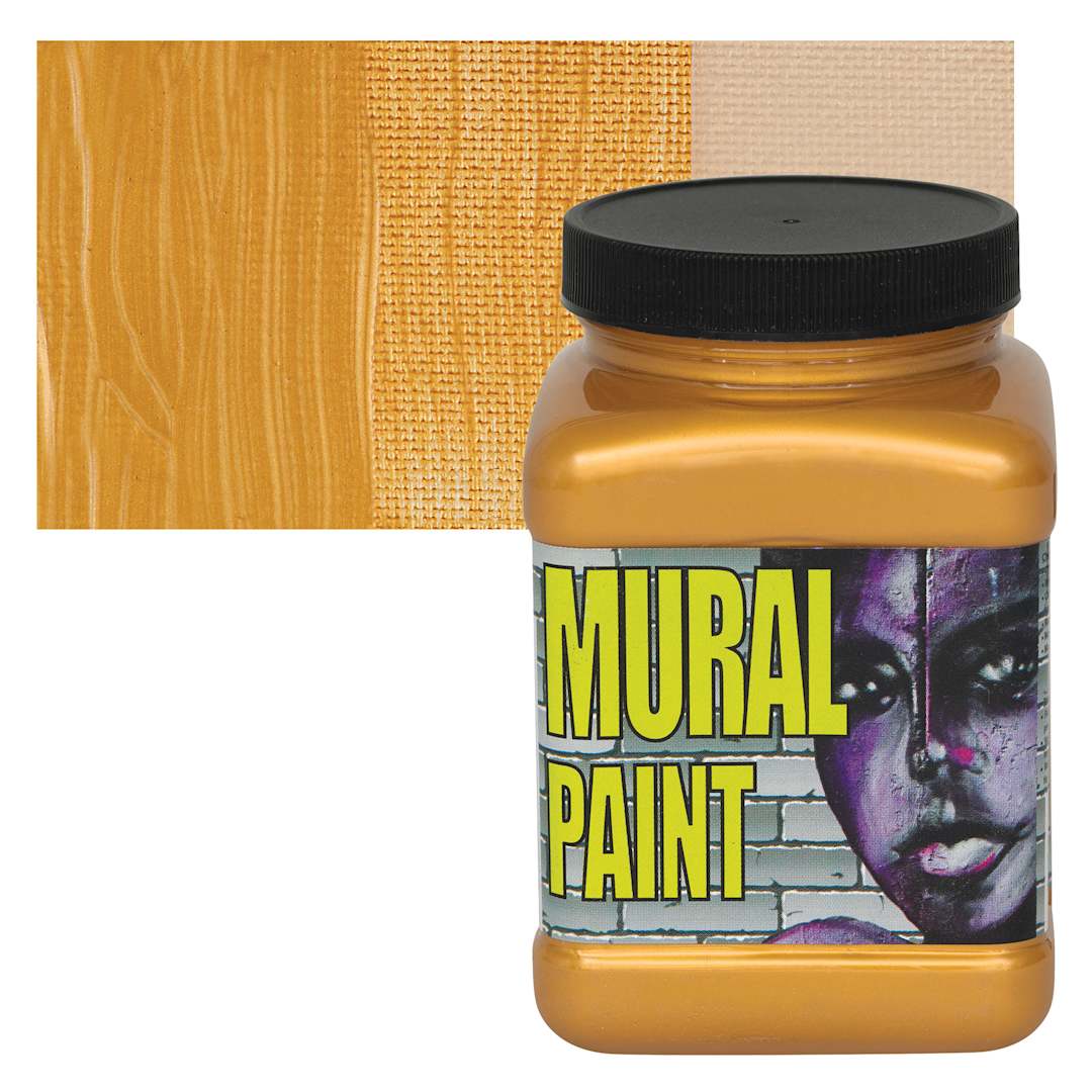 Open in modal - Chroma Acrylic Mural Paint - Glam Rock (Gold), 16 oz jar and swatch
