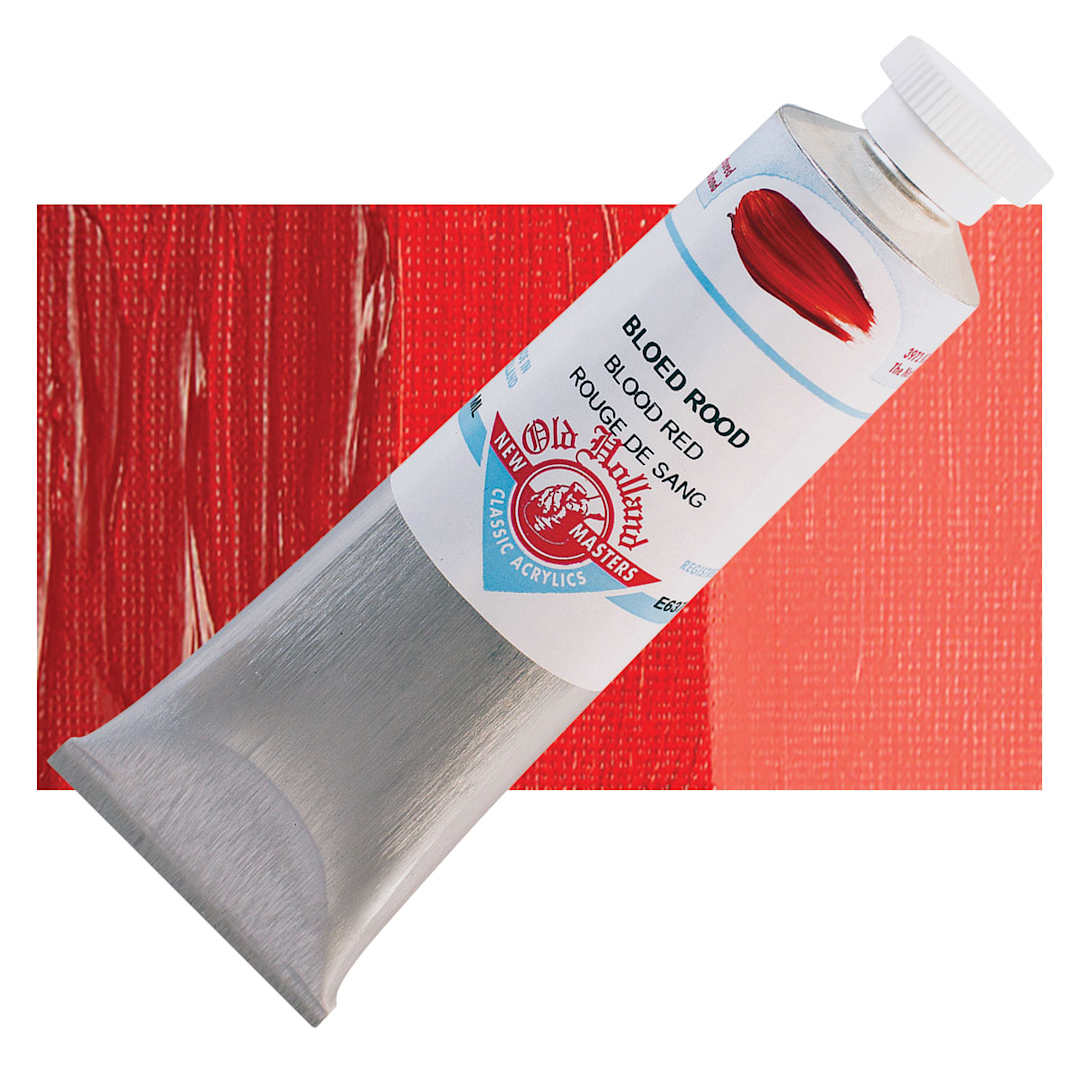 Open in modal - Old Holland New Masters Classic Acrylic Paint - Blood Red, 60 ml tube and swatch