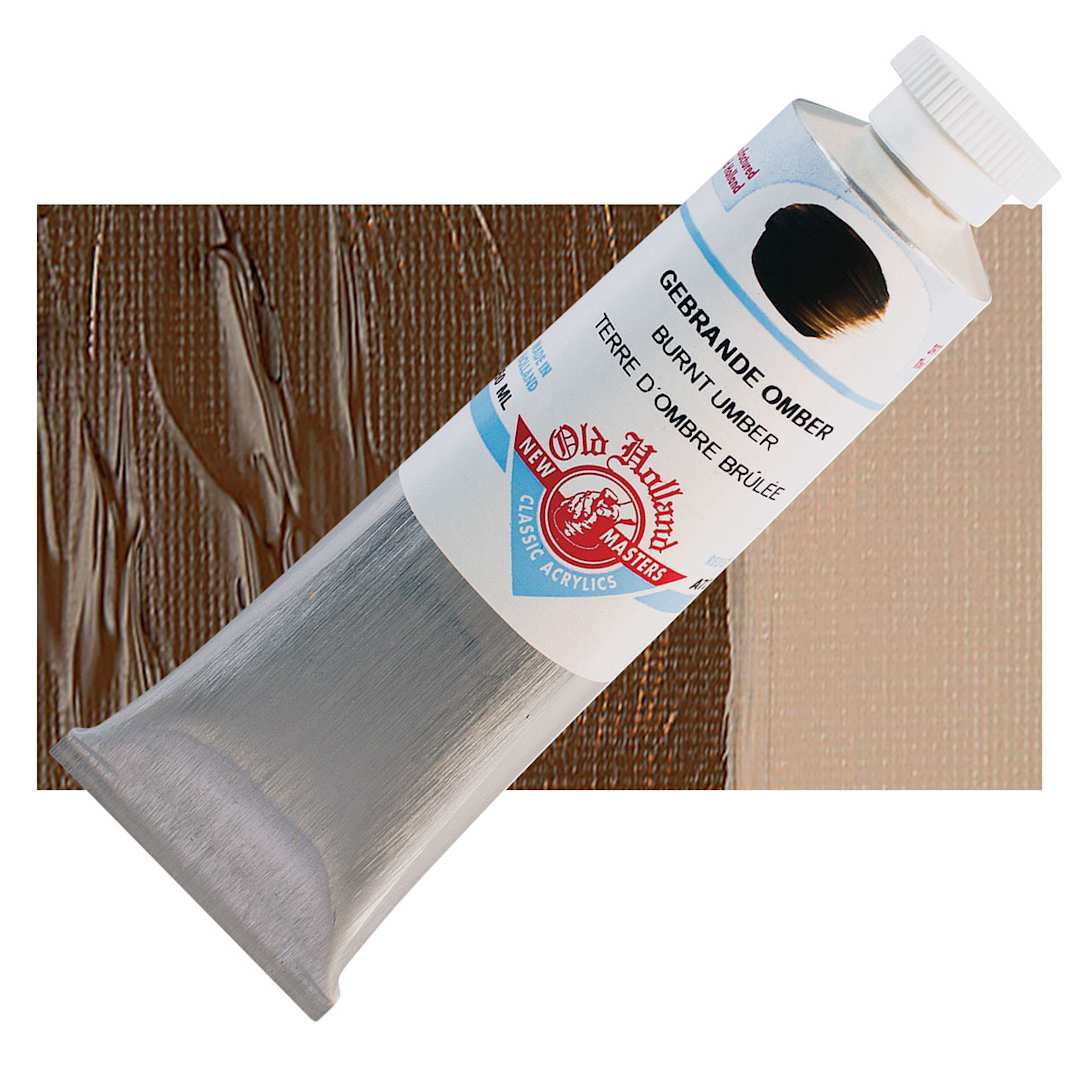Open in modal - Old Holland New Masters Classic Acrylic Paint - Burnt Umber, 60 ml tube and swatch