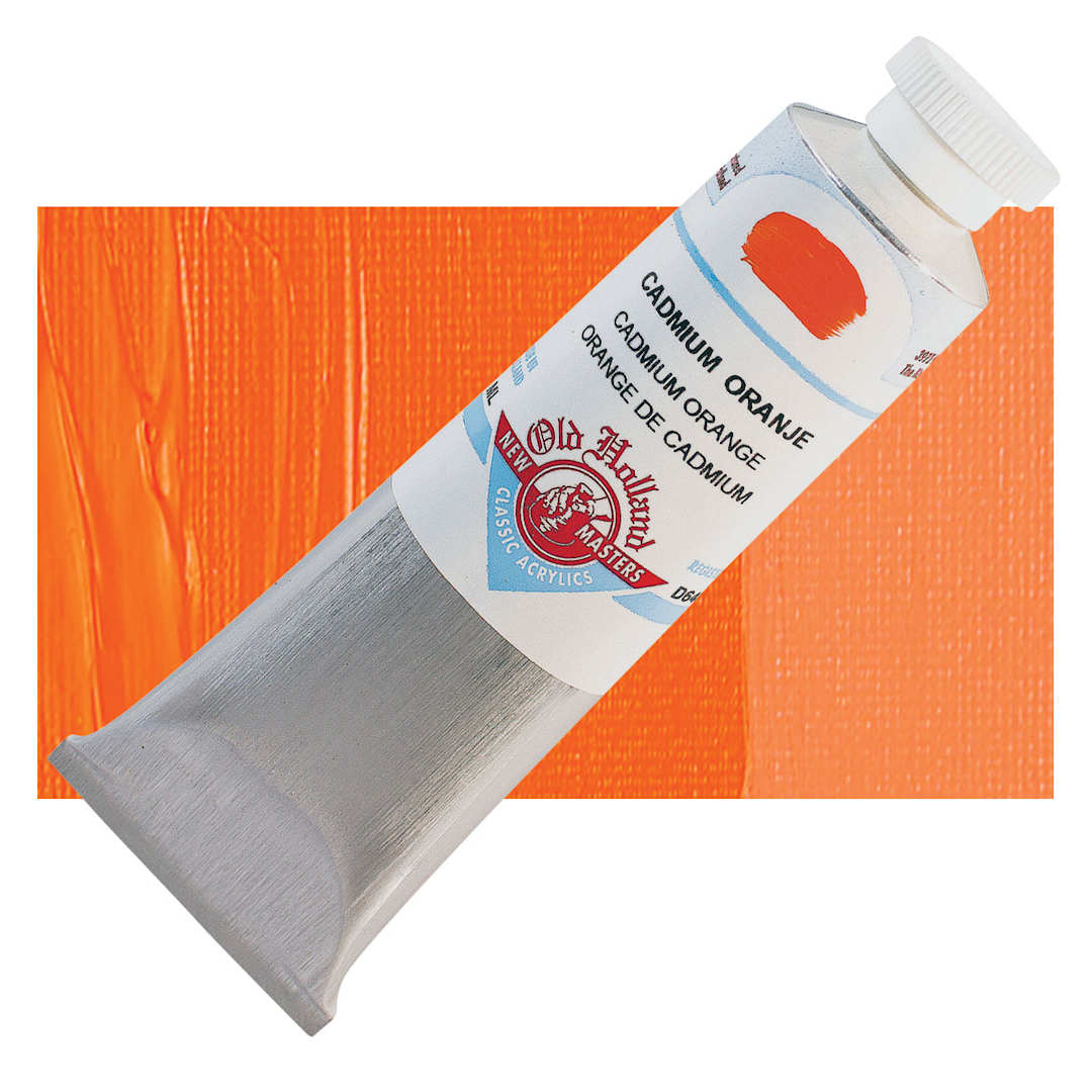 Open in modal - Old Holland New Masters Classic Acrylic Paint - Cadmium Orange, 60 ml tube and swatch