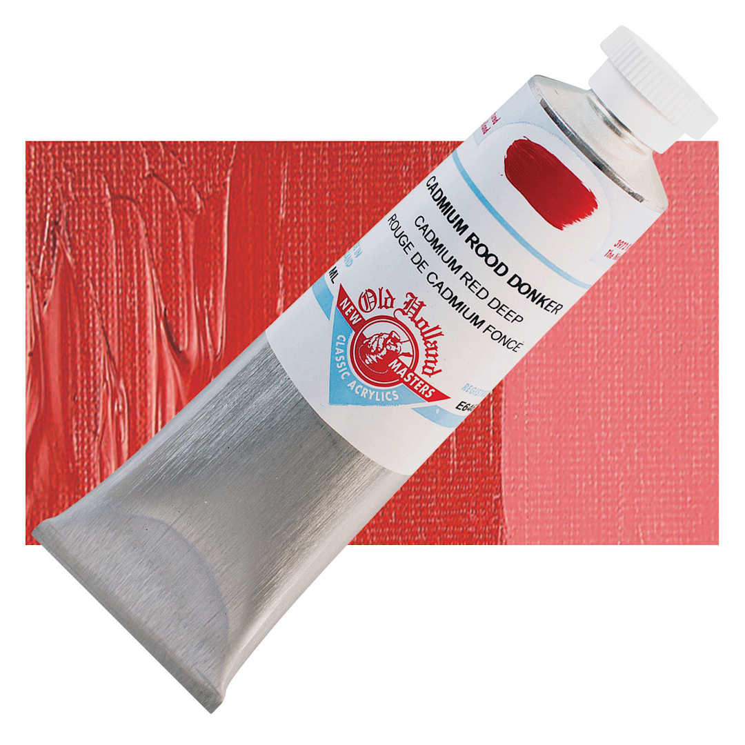 Open in modal - Old Holland New Masters Classic Acrylic Paint - Cadmium Red Deep, 60 ml tube and swatch