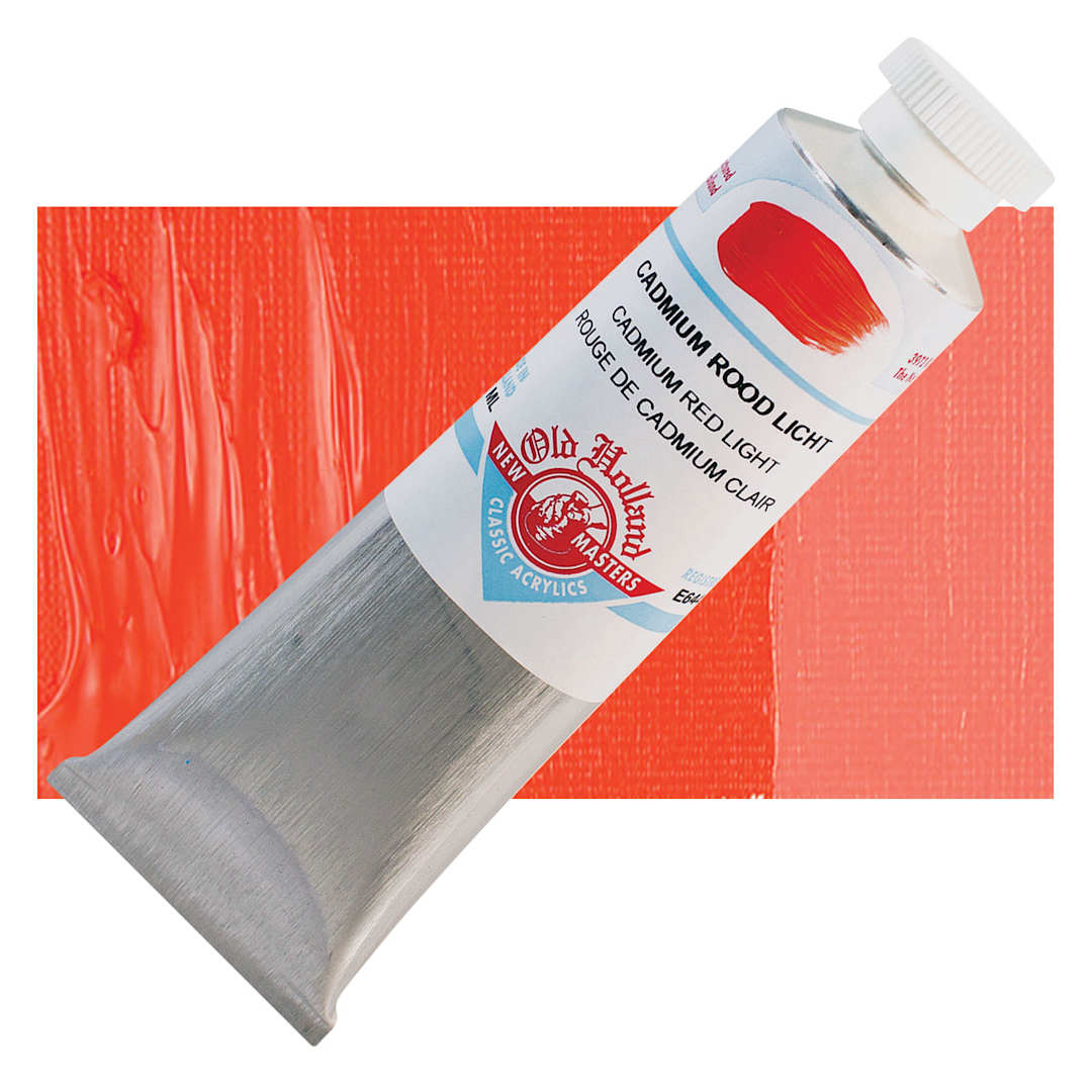 Open in modal - Old Holland New Masters Classic Acrylic Paint - Cadmium Red Light, 60 ml tube and swatch