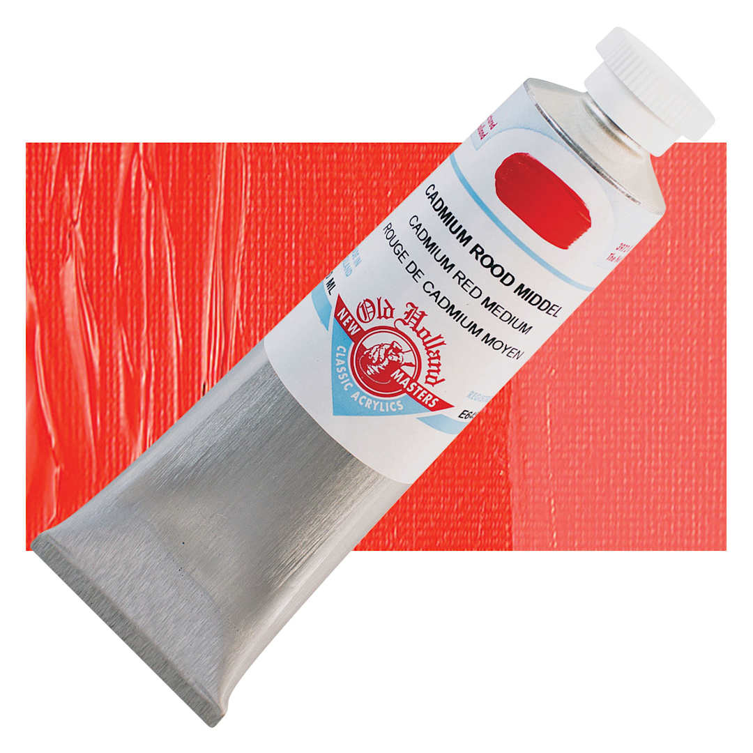 Open in modal - Old Holland New Masters Classic Acrylic Paint - Cadmium Red Medium, 60 ml tube and swatch