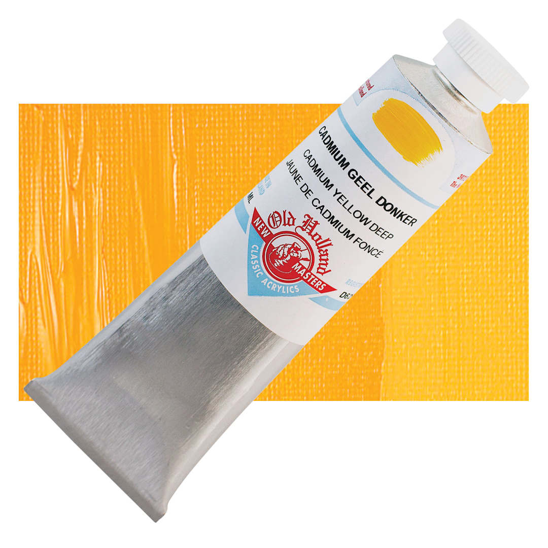 Open in modal - Old Holland New Masters Classic Acrylic Paint - Cadmium Yellow Deep, 60 ml tube and swatch