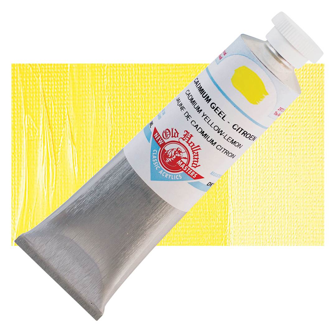 Open in modal - Old Holland New Masters Classic Acrylic Paint - Cadmium Yellow Lemon, 60 ml tube and swatch
