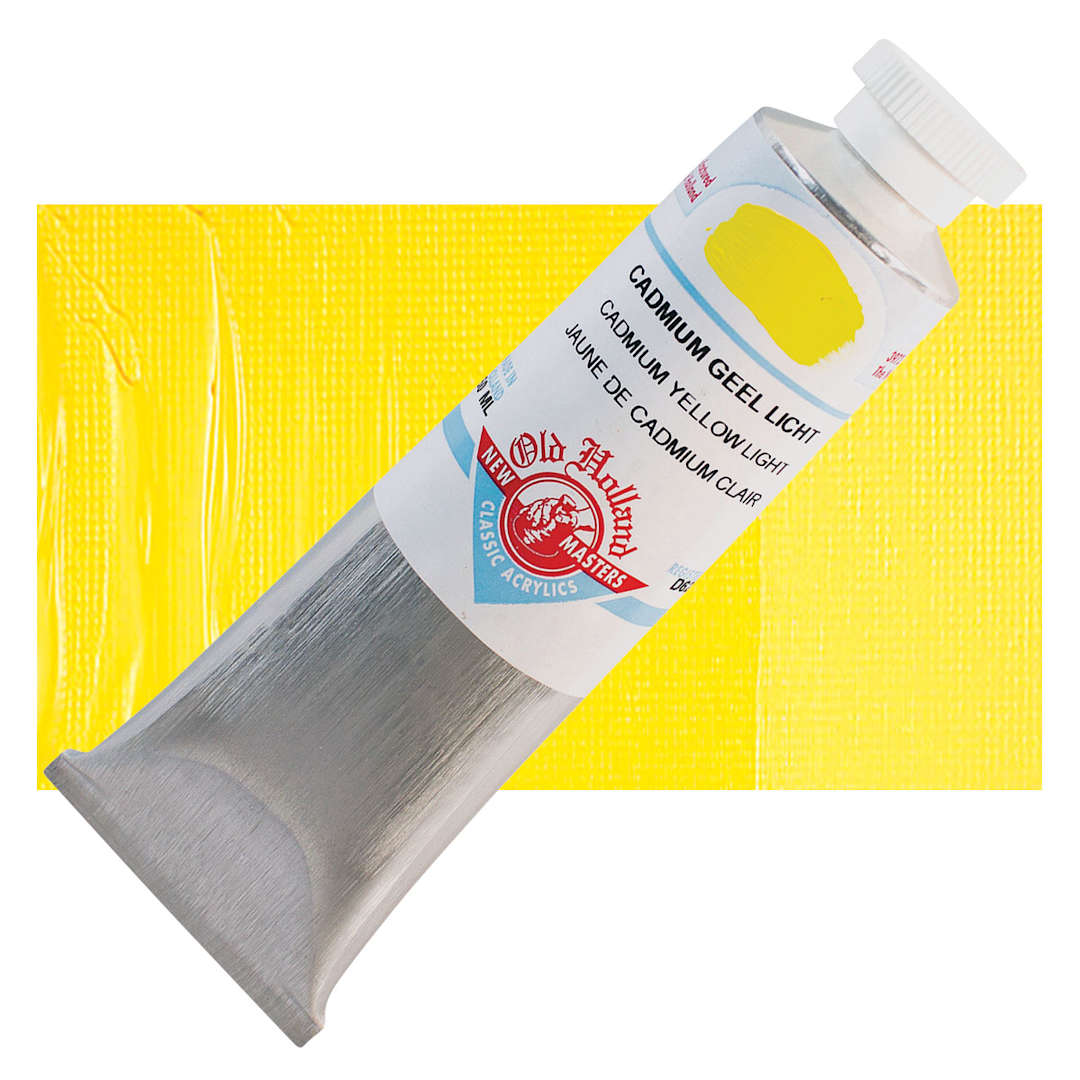Open in modal - Old Holland New Masters Classic Acrylic Paint - Cadmium Yellow Light, 60 ml tube and swatch