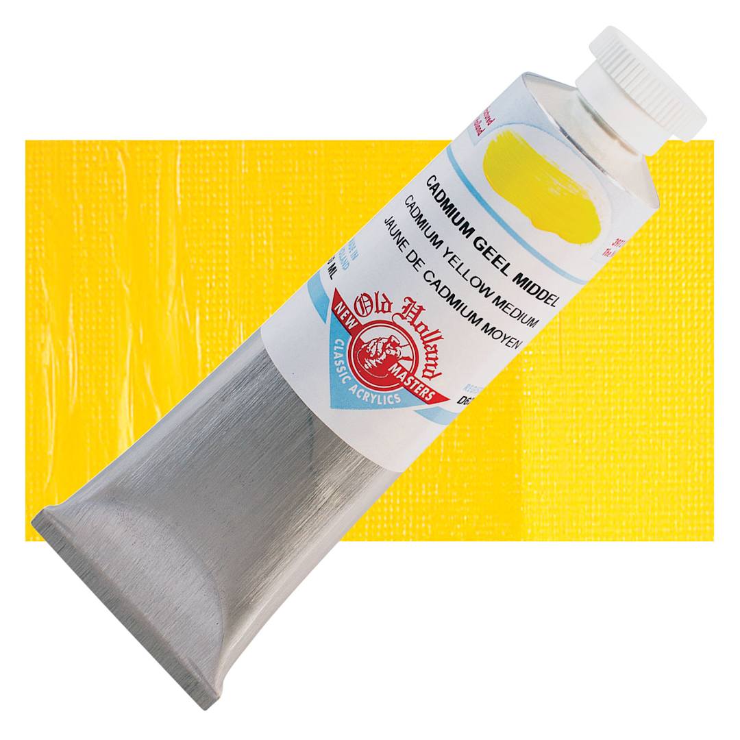 Open in modal - Old Holland New Masters Classic Acrylic Paint - Cadmium Yellow Medium, 60 ml tube and swatch
