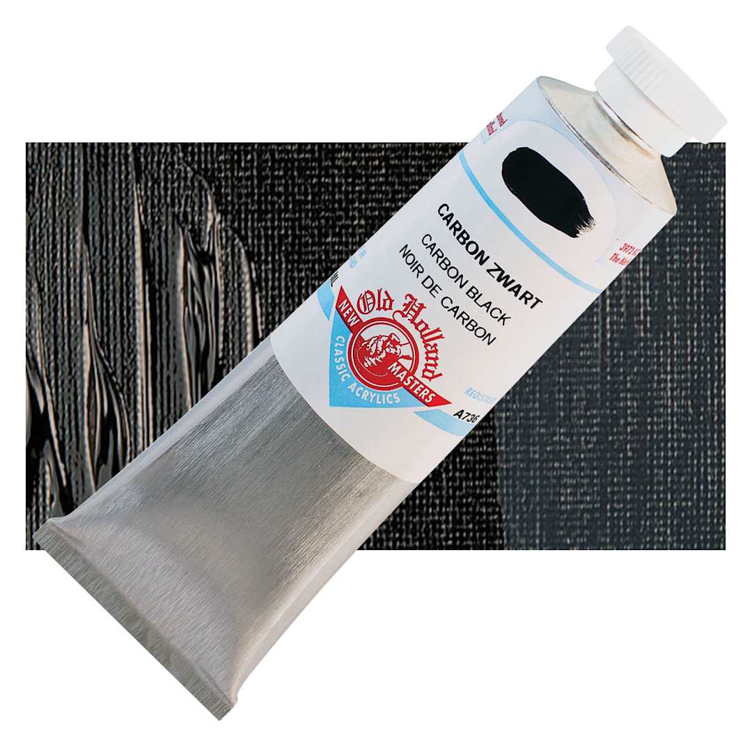 Open in modal - Old Holland New Masters Classic Acrylic Paint - Carbon Black, 60 ml tube and swatch